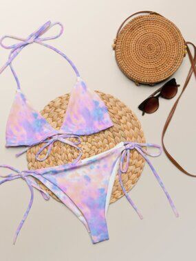 Victoria’s Secret PINK Pastel Marble Bikini Set Size S (Top & Bottom) NWOT